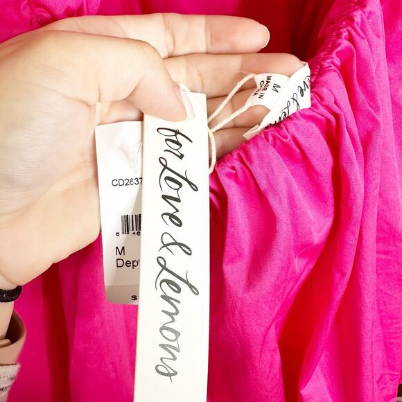 For Love & Lemons Clementine Poplin Babydoll Mini Dress Ruffle Cap Sleeve Pink M - Picture 11 of 13